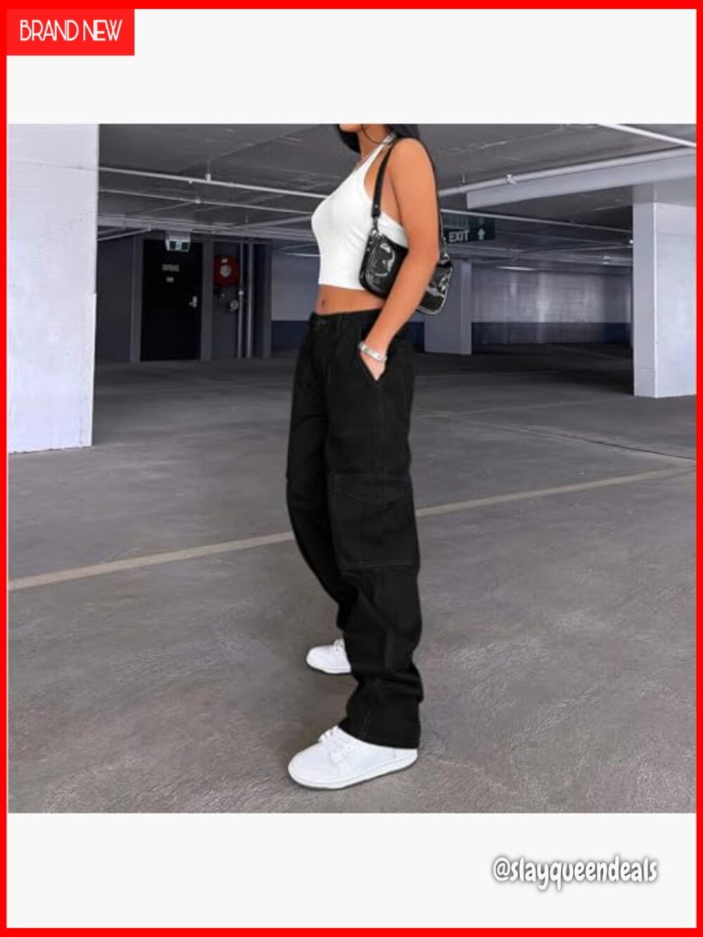 High Waisted Cargo Pants with 6 Pockets Baggy Wide Leg Streetwear - Picture 3 of 6